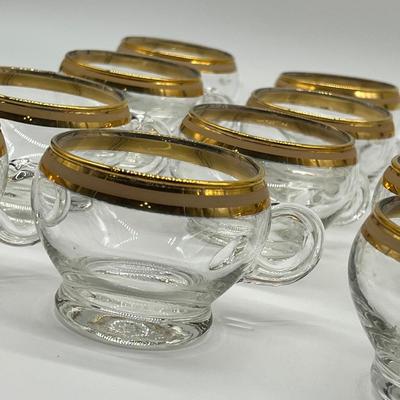 DOROTHY THORPE ~ Style Crista ~ MCM Twelve (12) Punch Bowl Gold Rimmed Glasses