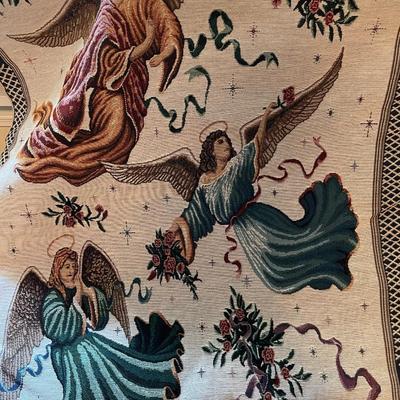 Vintage Charlotte Home Furnishings Trio of Angels Tapestry on Wooden Rod
