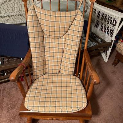 Mid Century Solid Wood Settee and Matching Wood Rocking Chair
