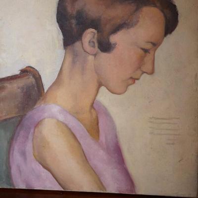 LOVELY VINTAGE PORTRAIT OF YOUNG WOMAN OIL ON CANVAS