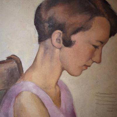 LOVELY VINTAGE PORTRAIT OF YOUNG WOMAN OIL ON CANVAS