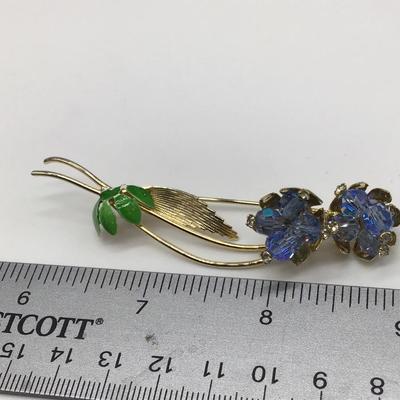 Vintage Blue Glass Flower Brooch