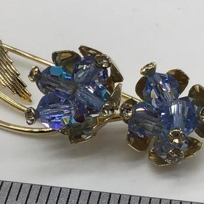 Vintage Blue Glass Flower Brooch
