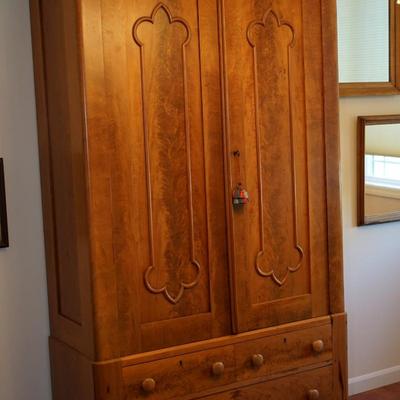 EXCEPTIONAL MID 19TH CENTURY MAHOGANY WARDROBE CABINET/TWO PIECE/DRAWERS AND SHELVES