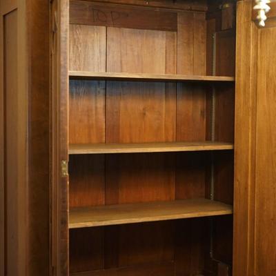 EXCEPTIONAL MID 19TH CENTURY MAHOGANY WARDROBE CABINET/TWO PIECE/DRAWERS AND SHELVES