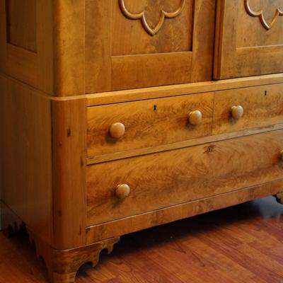 EXCEPTIONAL MID 19TH CENTURY MAHOGANY WARDROBE CABINET/TWO PIECE/DRAWERS AND SHELVES