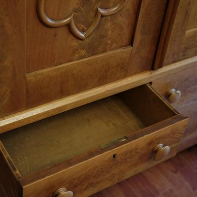 EXCEPTIONAL MID 19TH CENTURY MAHOGANY WARDROBE CABINET/TWO PIECE/DRAWERS AND SHELVES