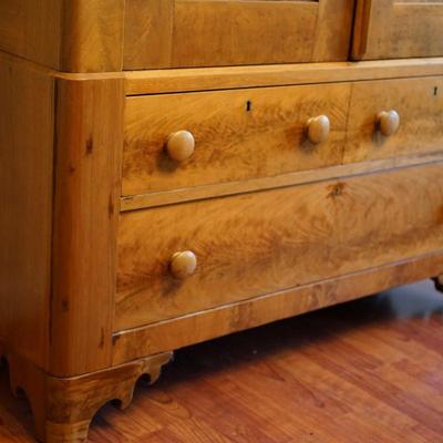 EXCEPTIONAL MID 19TH CENTURY MAHOGANY WARDROBE CABINET/TWO PIECE/DRAWERS AND SHELVES
