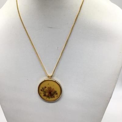 Vintage Floral Round Pendant and Chain