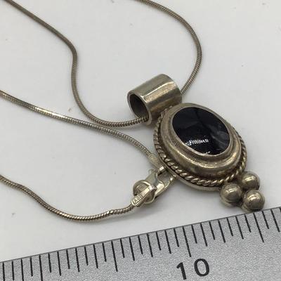 Silver 925 Pendant and Italy 925 Chain Black onyx
