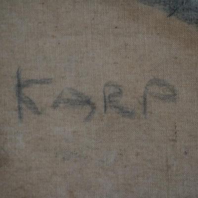 LEON KARP OIL ON CANVAS ABSTRACT 1903-1951 IMPRESSIONIST STYLE OIL OF FIGURES IN WINTER