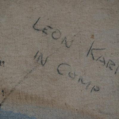 LEON KARP OIL ON CANVAS ABSTRACT 1903-1951 IMPRESSIONIST STYLE OIL OF FIGURES IN WINTER