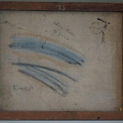 LEON KARP OIL ON CANVAS ABSTRACT 1903-1951 IMPRESSIONIST STYLE OIL OF FIGURES IN WINTER