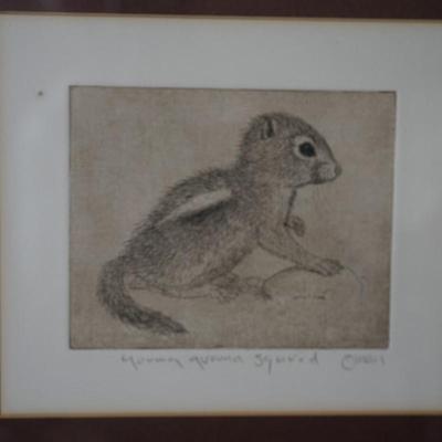SHERIDAN OMAN 1926-1997 "GROUND SQUIRREL' ETCHING & AQUATINT MATTED AND FRAMED
