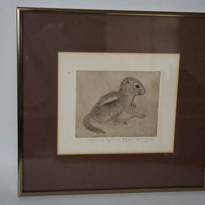 SHERIDAN OMAN 1926-1997 "GROUND SQUIRREL' ETCHING & AQUATINT MATTED AND FRAMED