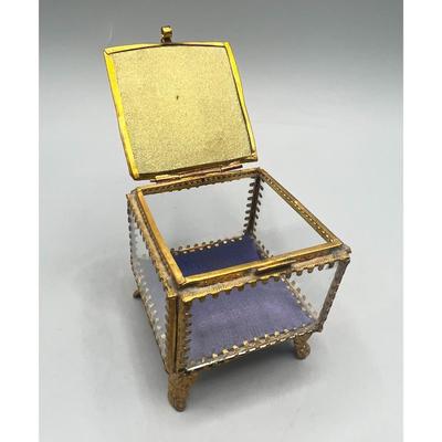 Vintage French Modane Aiguille Doran Glass Jewelry Casket Trinket Box