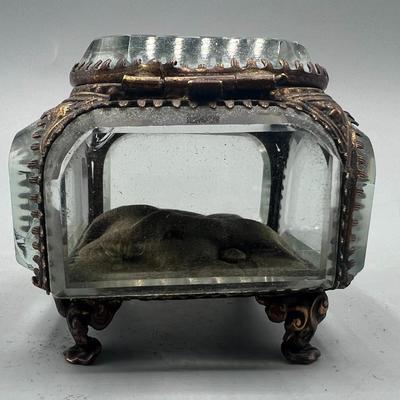 Vintage French Notre Dame Lyon Fourviere Glass Jewelry Casket Trinket Box