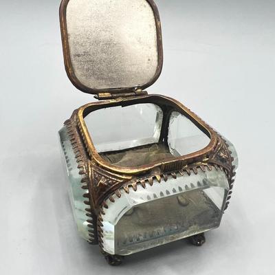 Vintage French Notre Dame Lyon Fourviere Glass Jewelry Casket Trinket Box