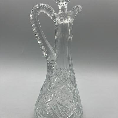 Vintage Clear Etched Crystal Glass Decanter Pitcher Bottle