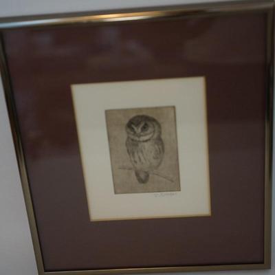SHERIDAN OMAN 1926-1997 ETCHING/AQUATINT OF OWL