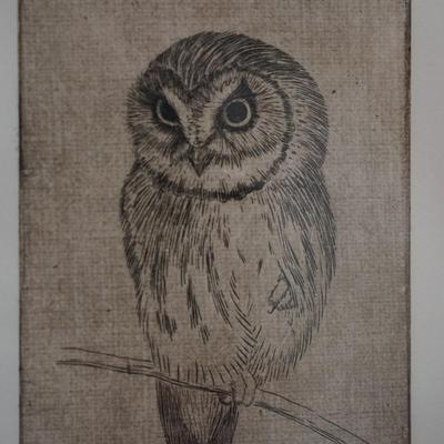SHERIDAN OMAN 1926-1997 ETCHING/AQUATINT OF OWL