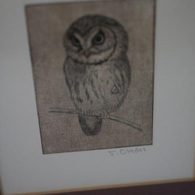 SHERIDAN OMAN 1926-1997 ETCHING/AQUATINT OF OWL