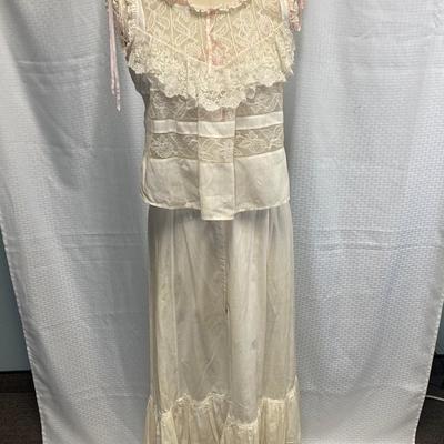 Antique Victorian White Cotton Lace Two Piece Undergarment Tea Dress w Blouse Sleeveless