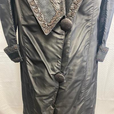 Antique National Cloak & Suit Co. Art Deco Black Trench Coat Jacket Duster
