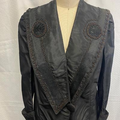 Antique National Cloak & Suit Co. Art Deco Black Trench Coat Jacket Duster