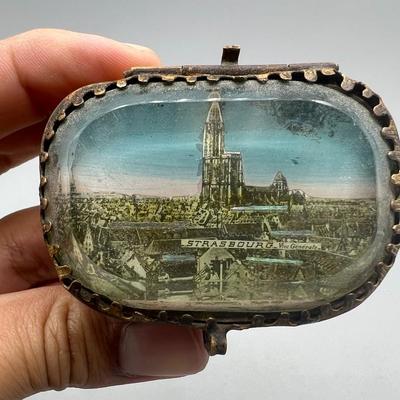 Vintage Glass Jewelry Casket Snuff Box French Strasbourg Cathedral