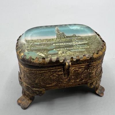 Vintage Glass Jewelry Casket Snuff Box French Strasbourg Cathedral