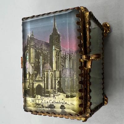 Vintage Glass Casket Jewelry Snuff Box Metz La Cathedral Gothic Cathedral