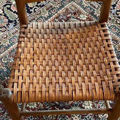 Two Antique Ladder Back Solid Wood Woven Cane Seat Chairs