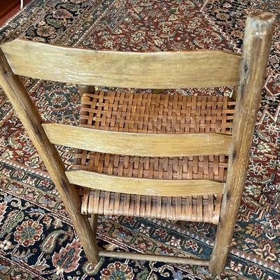 Two Antique Ladder Back Solid Wood Woven Cane Seat Chairs