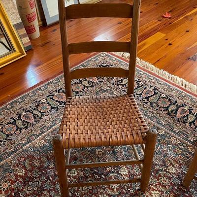 Two Antique Ladder Back Solid Wood Woven Cane Seat Chairs