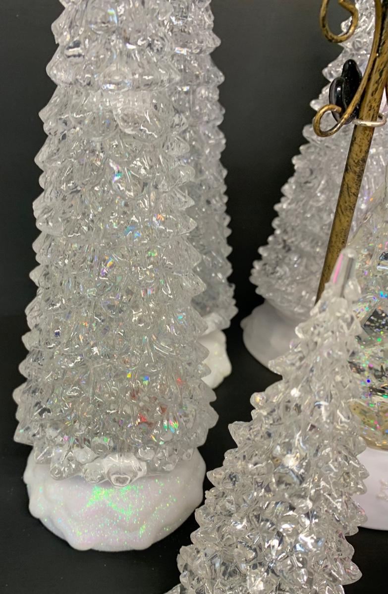 LOT 100R Clear Light Up Christmas Trees & Snowman w/Lantern