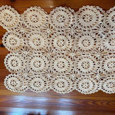 Vintage Handmade Crochet Doilies Table Runner