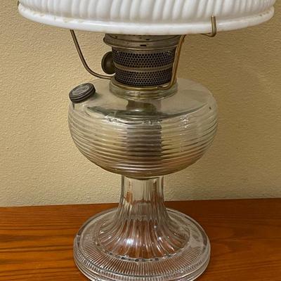 Antique Oil Lamp With Milk Glass Shade