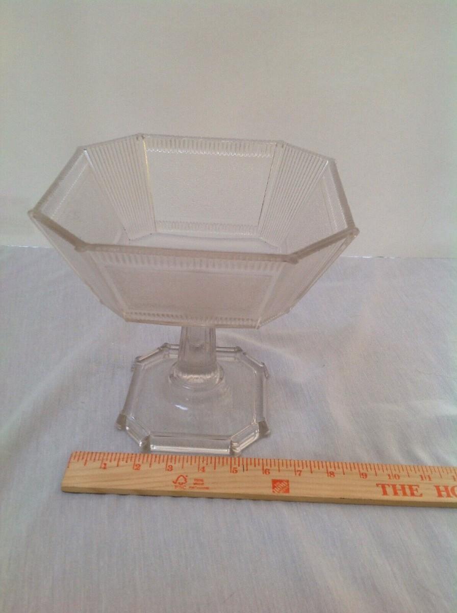 Glass Large Pedestal Compote Dish 8 1/2" High, 8" Square