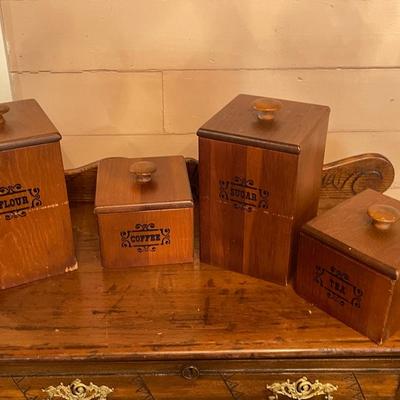 Vintage Four Piece Wood Canister Set