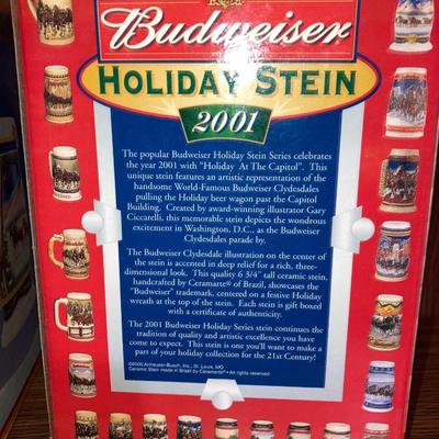 LOT 43 BOXED ORIGINAL BUDWEISER STEINS FROM  1999-2000-2001   (Located in Basement)