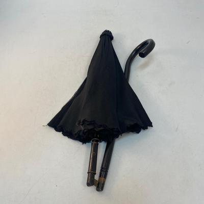 Antique Vintage Collapsible Black Gothic Umbrella Parasol