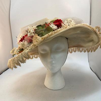 Antique Vintage Original Phil Strann California Floral Lace Sun Hat
