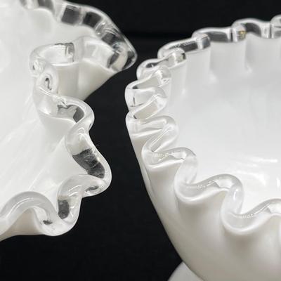 FENTON ~ Pair (2) ~ Silver Crest ~ Ruffle Milk Glass Bowls