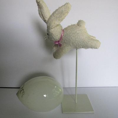Antique Large Glass Easter Egg and Modern Plush Bunny