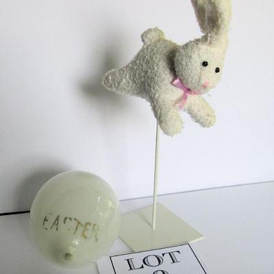 Antique Large Glass Easter Egg and Modern Plush Bunny