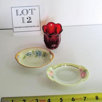 Vintage Germany and Austria Salt or Nut Dishes and Red Glass Toothpick Holder