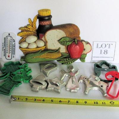 Lot of Cookie Cutters, Kmart Thermometer and Syroco Wall Plaque