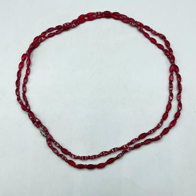 Retro Long Red Beaded Costume Jewelry Necklace