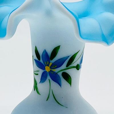 FENTON ~ Blue Ruffle ~ Hand Painted Vase